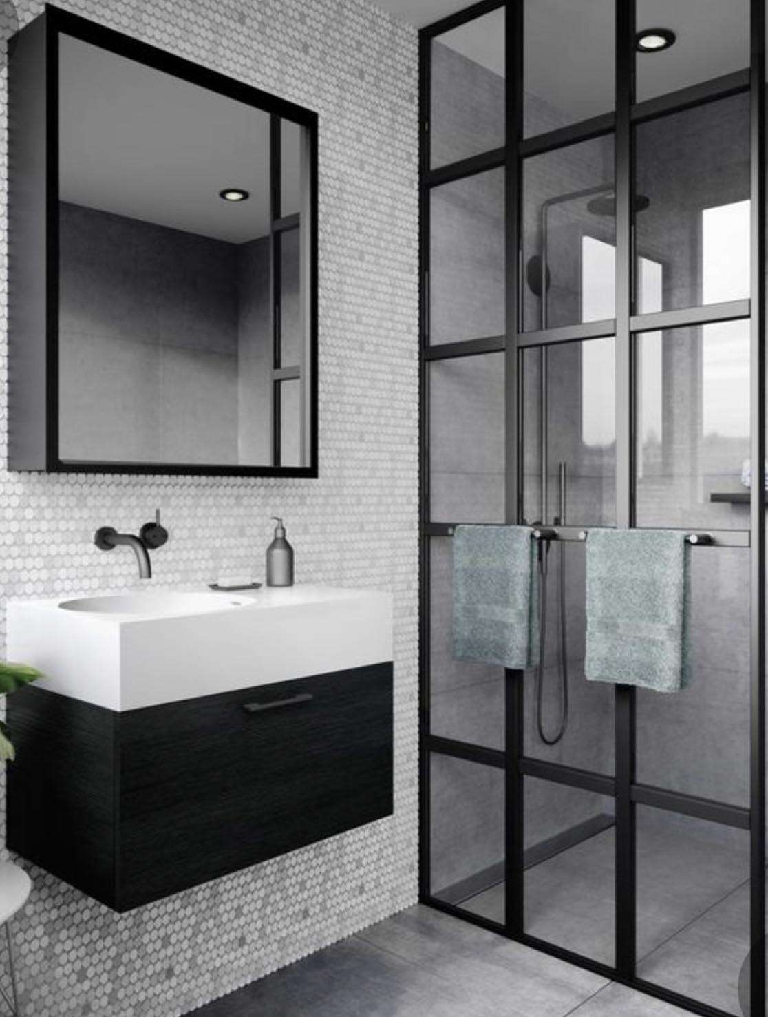 black and white bathroom decor Dubai
